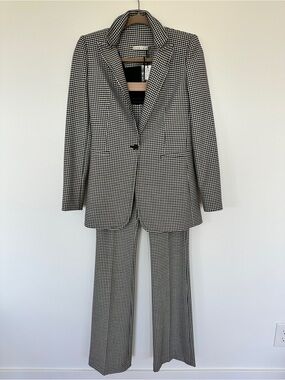 Alice + Olivia NWT Black White Houndstooth Blazer & Flare Pant Suit Set